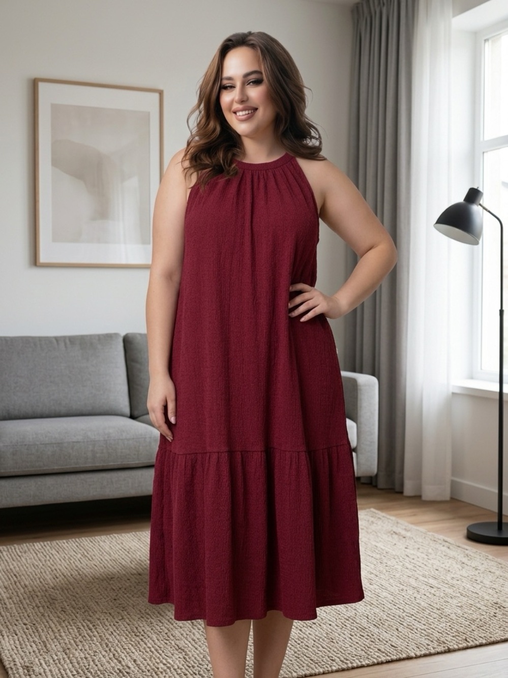NWT/ Loft Plus-Size Sleeveless Tiered Midi Dress - Burgundy Size/XL